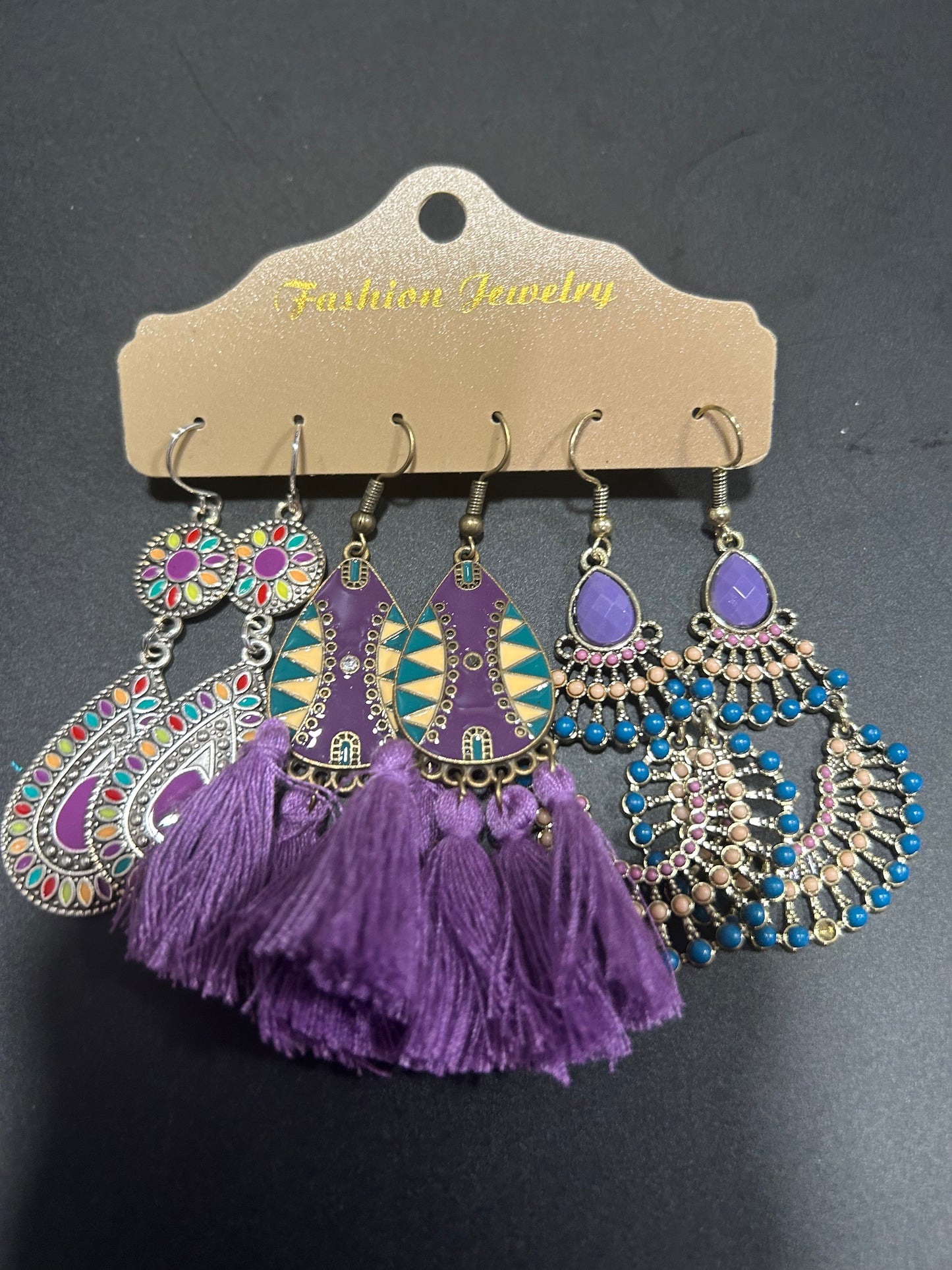 3pc Purple Earring Set