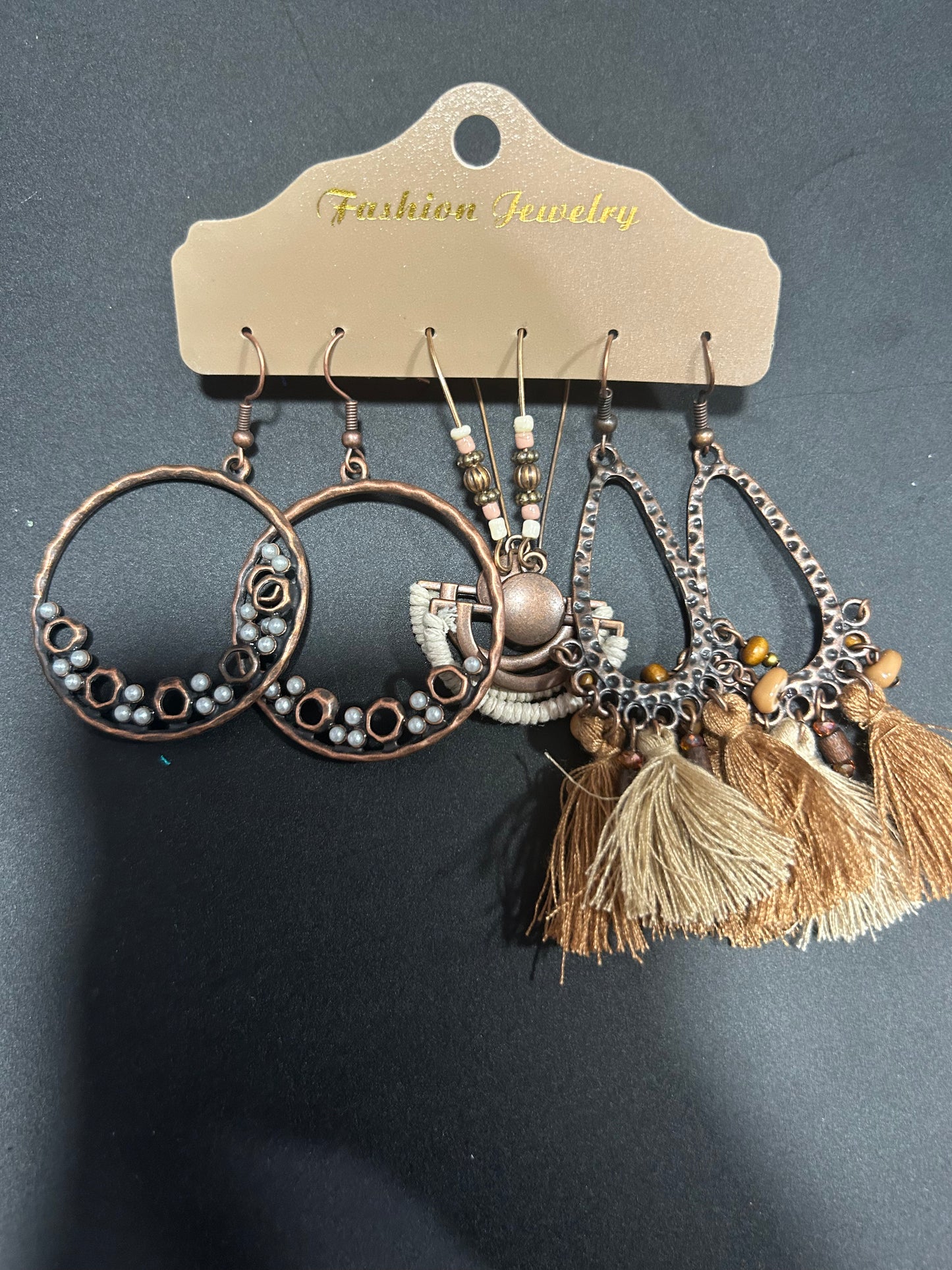 3pc Brown Earring Set