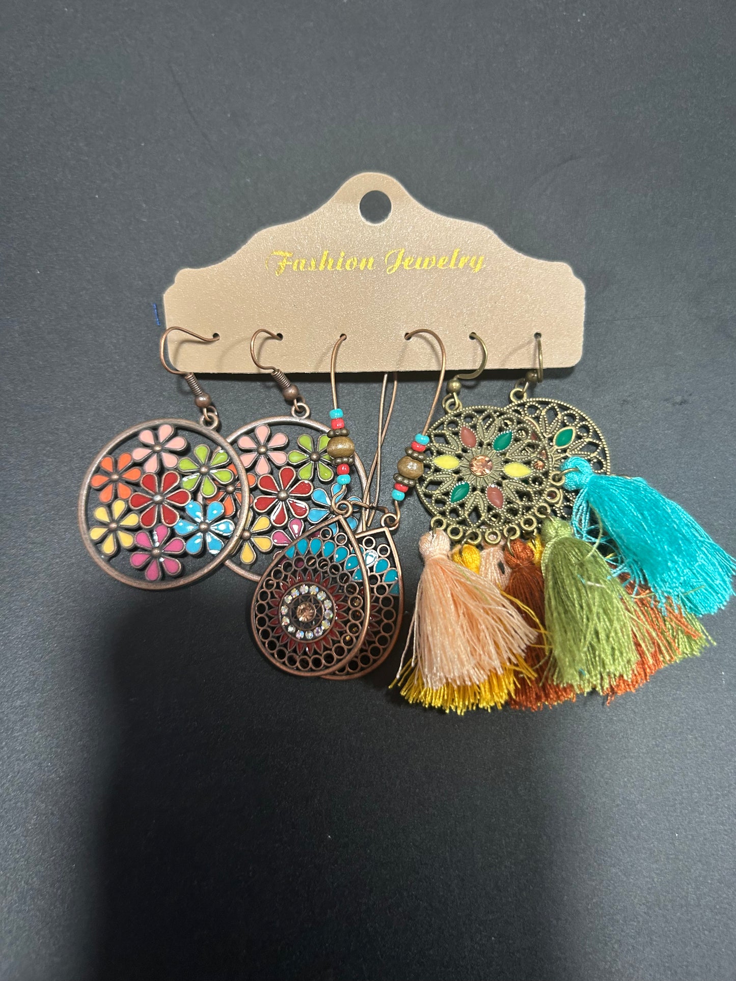 3pc Copper Colorful Earring Set