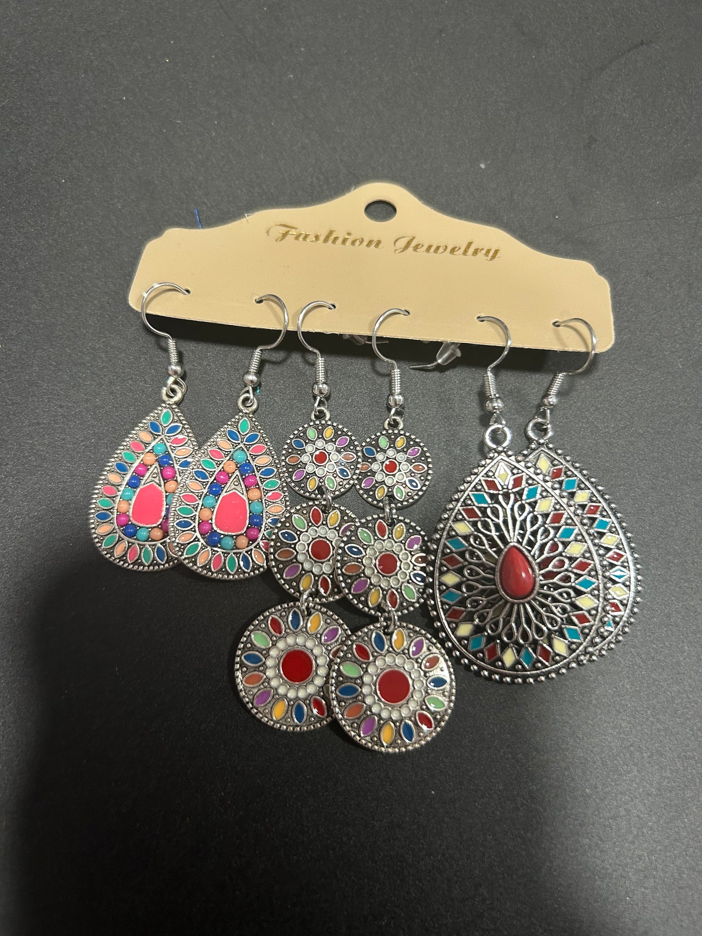 3pc Silver Colorful Earring Set