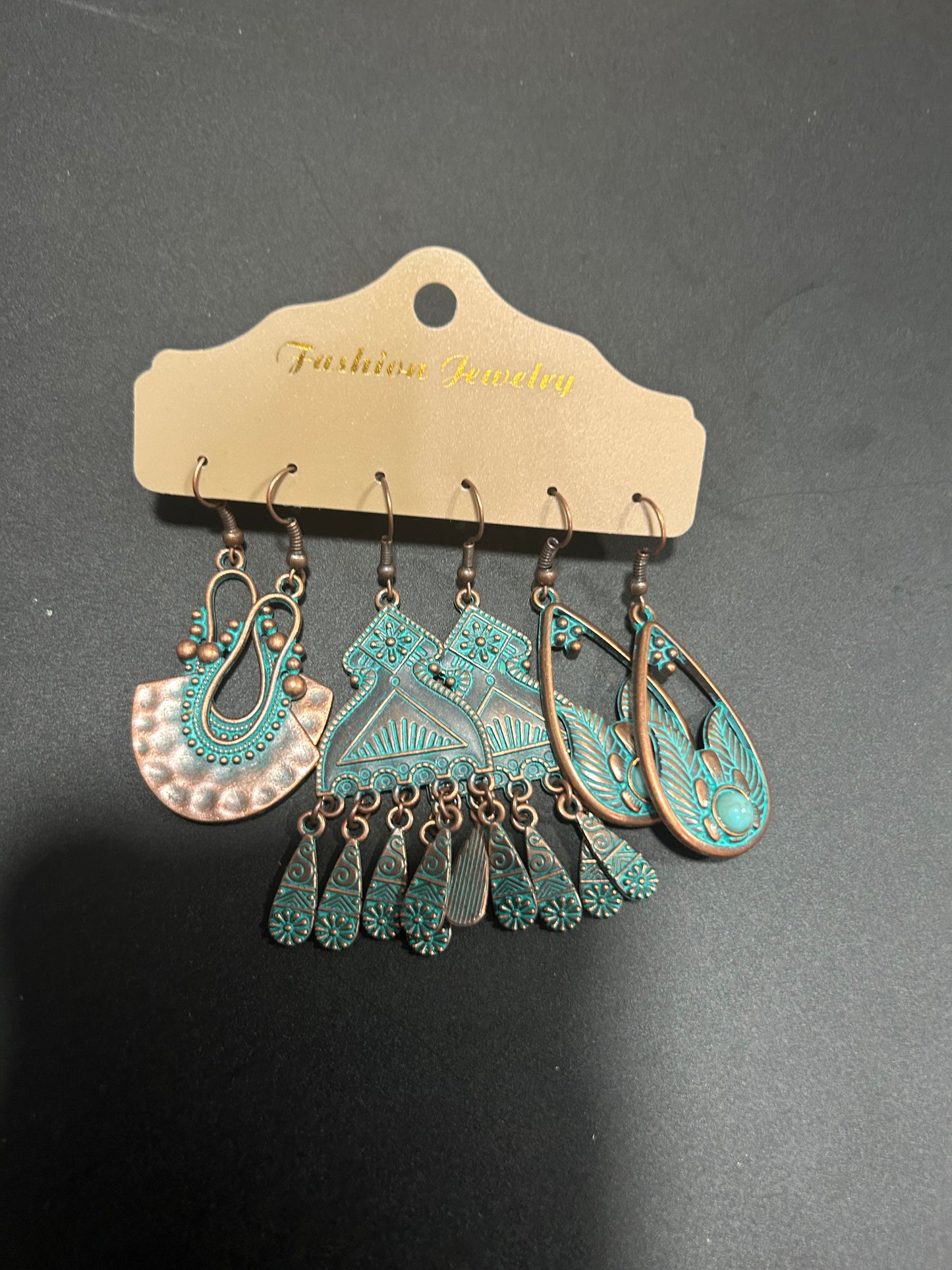 3pc Copper Turquoise Earring Set