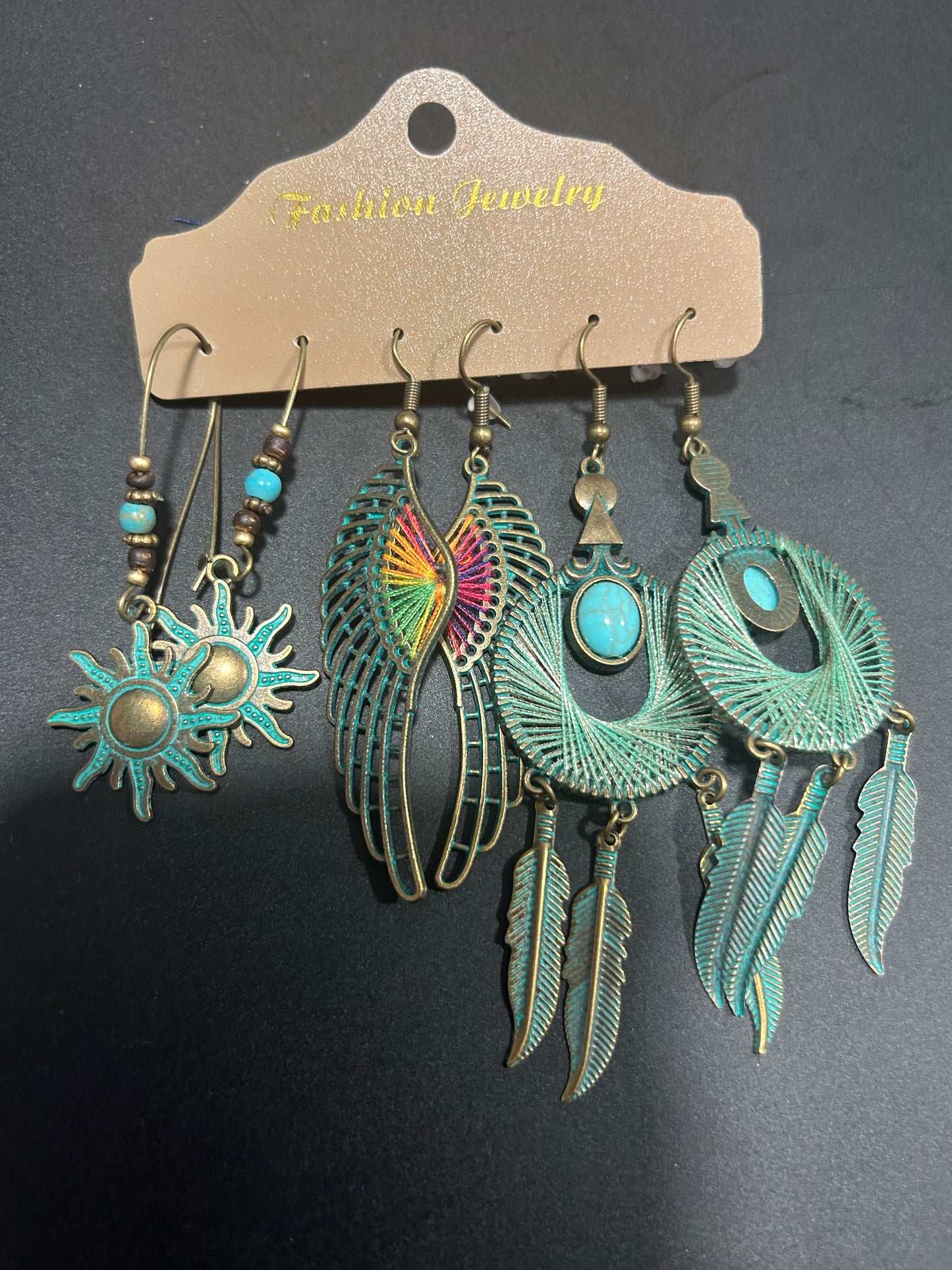 3pc Gold Aqua Earring Set